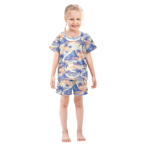 ALAZA Colored Palm Tree Mountain Pajamas Short Sleeve 2 Piece Sleepwear Top and Bottom Pajama Set Unisex3