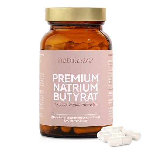 natu.care - Buttersäure (Natriumbutyrat) 1200mg Sodium Butyrate für die Darmgesundheit - Butyrat unterstützt das Mikrobiom wirkt entzündungshemmend und nährt Darmzellen 90 Kapseln