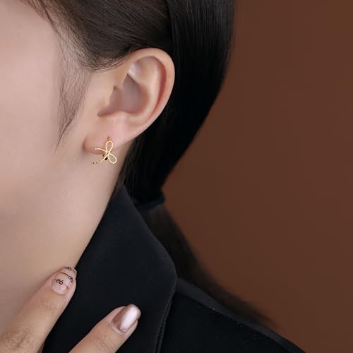 Reffeer Solid 925 Sterling Silver Bow Hoop Earrings Ribbon for Women Teen Girls Bowknot Hoop Earrings Huggie Cartilage Helix Earrings2