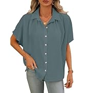 GRECIILOOKS Shirts for Women – Korean Style Short Sleeve Oversized Button Down | Plus Size Workwe...
