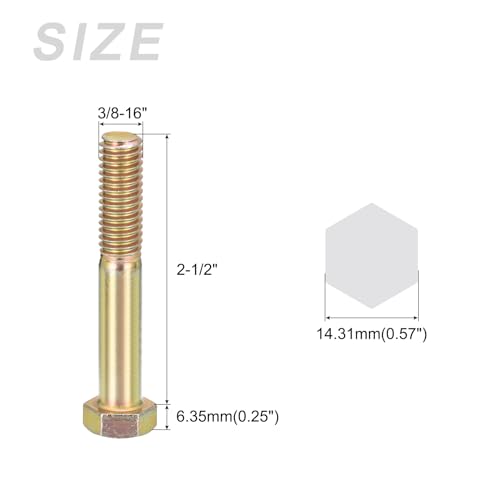 Image of METALLIXITY Hex Bolts (3 /8-16x2-1 /2 inch) 25Pcs, Carbon Steel Zinc Plated Partial Threaded, Coarse Thread UNC Hex Head Screw Bolt - for Furniture Repair, Yellow