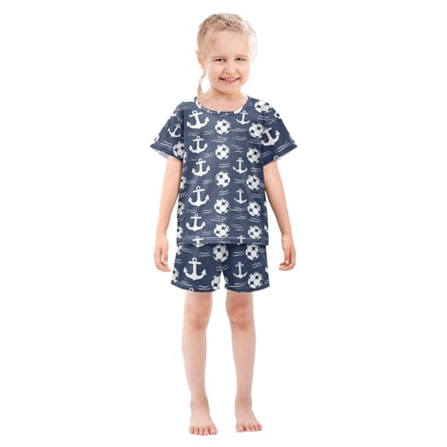 ALAZA Nautical Anchor Football Pajama Set Short Sleeve Sleepwear Soft Lounge Nightwear3