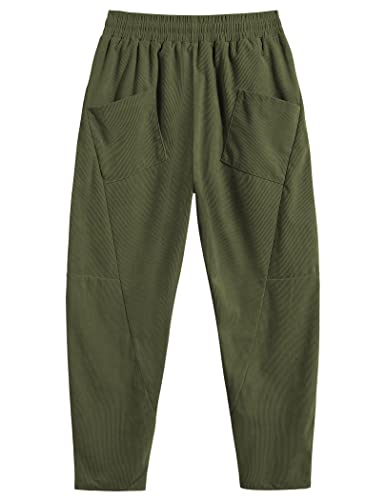 COOFANDY Men's Corduroy Pants Elastic Waist Drawstring Harem Pants Fashion Loose Casual Long Trousers with 4 Pockets4
