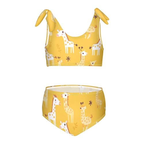 KLL Giraffe Animal Cute Cartoon Yellow Girls 2 Piece Bikini Sets Scoop Neck Swimming Bathing Suit Swimwear