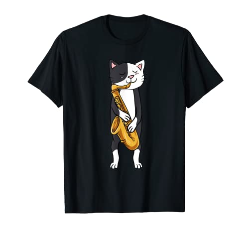 Saxofón Saxofonista Musical Amante de Gatos Gatito Saxofón Camiseta