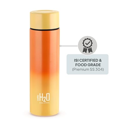 Image of CELLO H2O Luma Stainless Steel Water Bottle For Office Use 1000ml Orange Peach | Single Wall Freezer & Fridge Safe Lightweight & Stylish Leakproof Rustproof Steel Water Bottle For School Kids & Travel