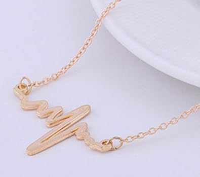Ekg Necklace Heartbeat Rhythm With Love Heart Shaped Gold
