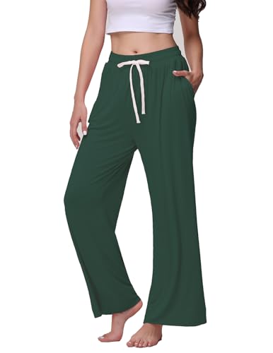 Image of Veseacky Women's Wide Leg Lounge Pants Yoga Pajamas Comfy Stretch Drawstring Pajamas Puls Size Dance Bottoms S-4XL