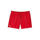 Lacoste mens Solid Elastic Waist Swim Trunks, Red/Navy Blue, Large US