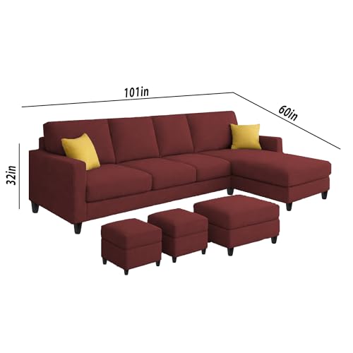 Image of Casaliving Rolando Seater L Shape Sofa Set for Living Room Right Side (Maroon, 6 Seater with Ottomon - RHS)