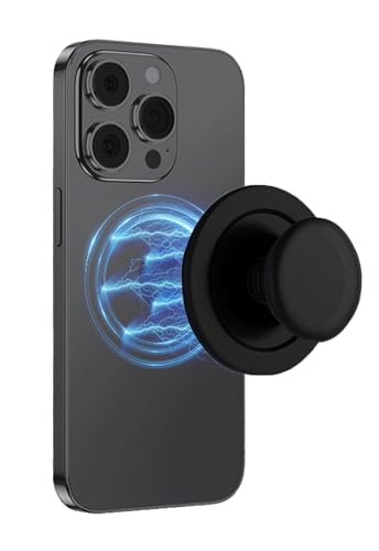 Juformin Magnetic Phone Holder，Collapsible Expandable Phone Grip Compatible with Tablets, Included Adapter Ring, Wireless Charging Compatible - Black