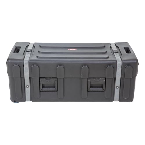 Image of SKB Drum Hardware Case with Wheels, Durable Roto-Molded Polyethylene Mobile Storage with Telescoping Handle and Secure Cinch Straps, Black