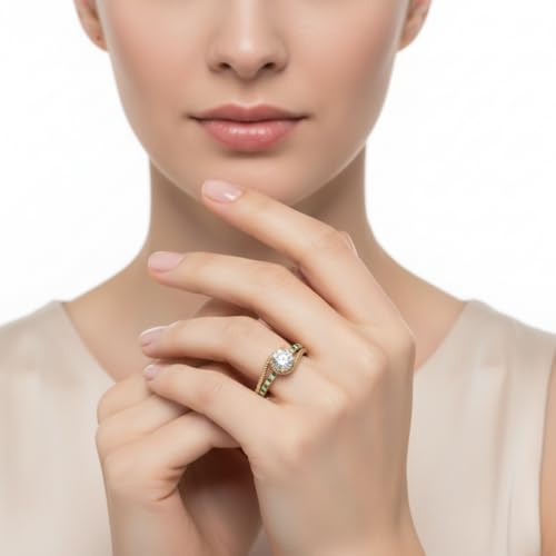 Image of Choose Your Gemstone Rope Split Shank Diamond CZ Ring Yellow Gold Plated Round Shape Split Shank Engagement Ring Minimal Modern Design Birthday Gift Wedding Gift US Size 4 to 12