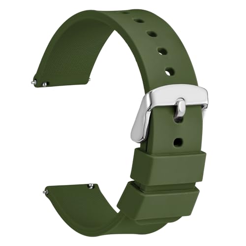 WOCCI 16mm Silicone Watch Band, Quick Release Rubber Replacement Strap with Silver Stainless Steel Buckle (Military Green) (B08ZY8QV9T) Amazon Price History, Amazon Price Tracker