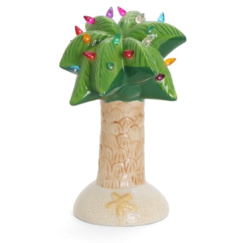 Milltown Merchants Christmas Palm Tree - Ceramic Tabletop Christmas Tree with Lights - Beach Decor