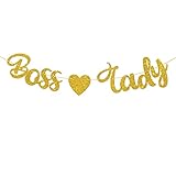 WeBenison Boss Lady Banner/Girl Women Birthday/Baby Shower/Girl's 1st Birthday Banner/Gender Reveal Party Decoration Supplies - Gold Glitter