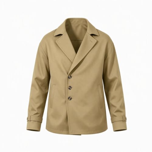 Mens Trench Coat Single Breasted Jacket Notch Lapel Windbreaker Overcoat - image 6