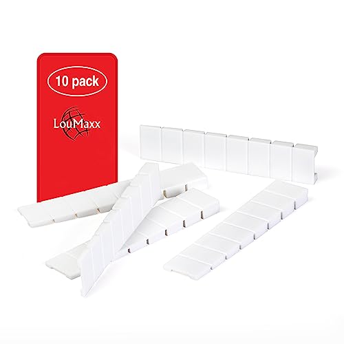 Cuñas para Muebles LouMaxx, Juego de 10, Cuñas de Plástico 8 x 20 x 100 mm En Blanco, Topes de Goma con Puntos de Separación Integrados, Cuñas Niveladoras