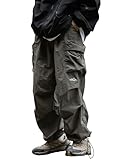 Mens's Baggy Cargo Pants Casual Parachute Pants Loose Fit Hip Hop Harme Lightweight Water Resistant Pants with Pockets Green