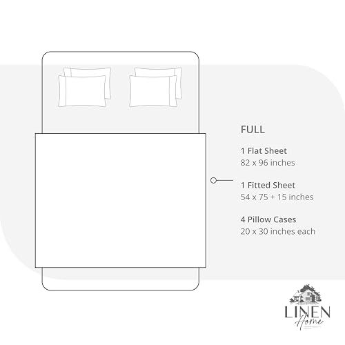 Image of Linen Home 6 Piece Full Size Cotton Sheet Set, 100% Cotton Percale, 4 Pillowcases, Deep Pocket with All Around Elastic Sheet, Crisp Breathable Bedding, Hotel Luxury, Long-Staple Combed Cotton, White