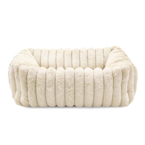Record - Cuccia Rettangolare Comfit per cani e gatti. Lettino per animali morbido e accogliente in peluche. Misure 50 x 40 x 15h cm, Beige