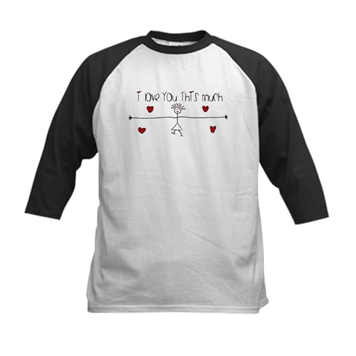 CafePress I Love You This Much Baseball Jersey Kids Cotton Baseball Jersey, 3/4 Raglan Sleeve Shirt Black/White