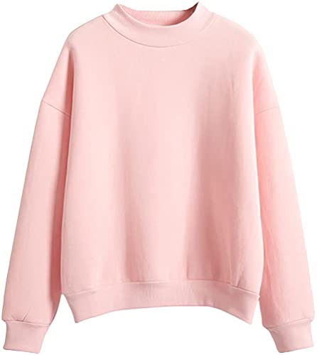 Teen Girls Korean Solid Pink Candy Pastel Autumn Pullover Hoodies Sweater Size M