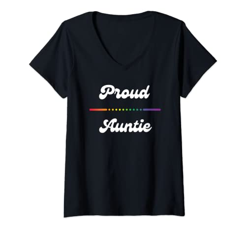 Mujer Tía orgullosa del orgullo gay, tía LGTB, LGTQB, familia aliada, arcoíris Camiseta Cuello V
