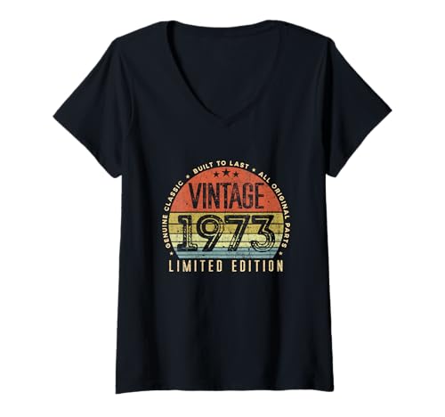 Mujer Vintage 1973 Edición Limitada Retro Hecho en 1973 Hombres Mujeres Camiseta Cuello V