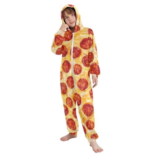 Sletend Unisex Onesie Pizza Pajamas One-Piece Costume Hooded Sleepwear Jumpsuit 5-6 Years