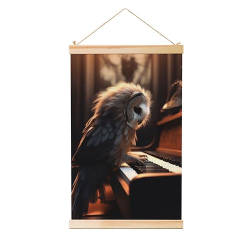 Peinture murale chouette piano : poster mural suspendu en bois