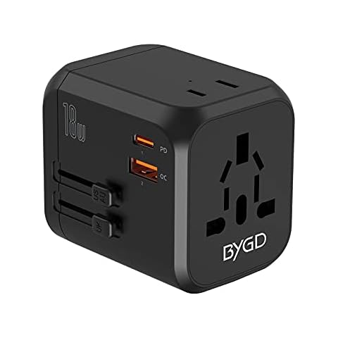 BYGD World International Travel Plug Adapter, Travel Adapter All in One Universal Travel Adaptor AC Plug Adapter with 3 USB Ports and AC,PD/QC 3.0 18W Dual Port Fast Charging Plug Converter. Cover