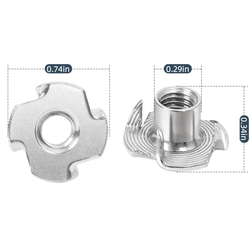 Ouschr 1/4"-20 X 3/8" 1/4"-20 Stainless Steel T-Nuts Durable Anti-Corrosion Threaded Inserts Tee Nut Four Prongs Nut thumb #3