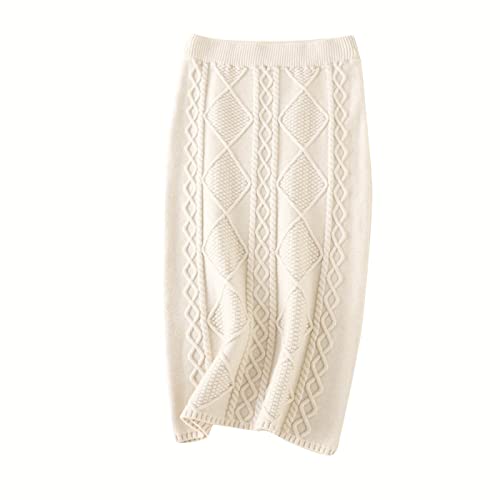 QWUVEDS Falda de punto de lana gruesa para mujer con purpurina para otoño e invierno, falda larga y recta, falda de tenis para mujer, beige, Talla única