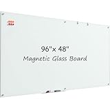 MaxGear Glass White Board 96x48 Inches, Wall Mounted Magnetic Glass Dry Erase Board, Extra Large Frameless Whiteboard with 1 Eraser,3 Markers and 6 Magnets for Office, School, Home
