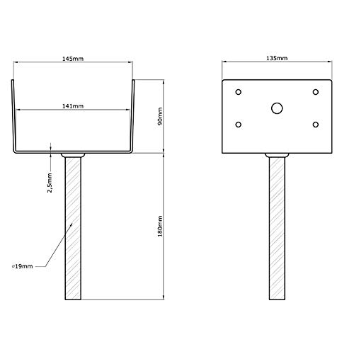 U Shape Fence Post Holder Ground Spike Post Anchor Metal Black Powder Coated 6 Inches x 5 Inches 1 Pack