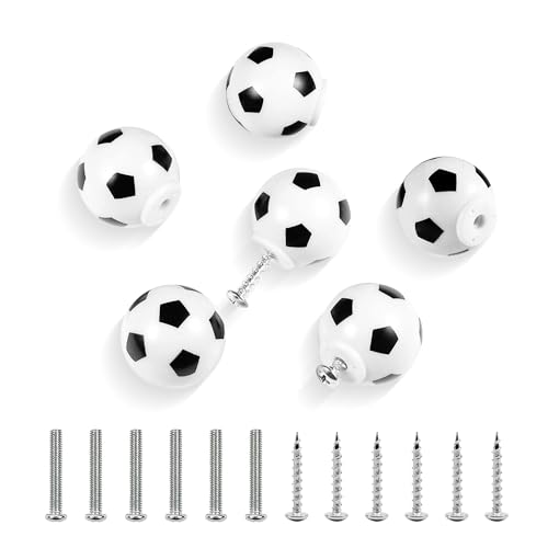 MABAHON Lot de 6 Poignée Meuble Poignées de Porte De Football Poignées de Commode de Football Poignées de Tiroir pour Enfants Tiroirs D'armoire Enfants et...