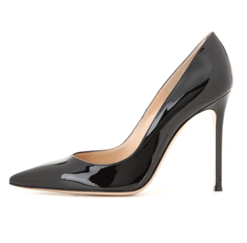 EDEFS Femmes Escarpins Talons Hauts Cuir Vernis, Bout Pointu Talon 10cm Noir, Élégant pour Soirée & Bureau Verni Noir EU39