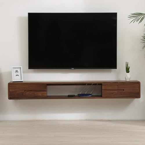Image of Streem Solid Sheesham Wood Entertainment Floating TV Unit for Living Room | Media TV Cabinet | Open Shelf & 2 Door Drawer Storage | Wall Mount | 120 CM