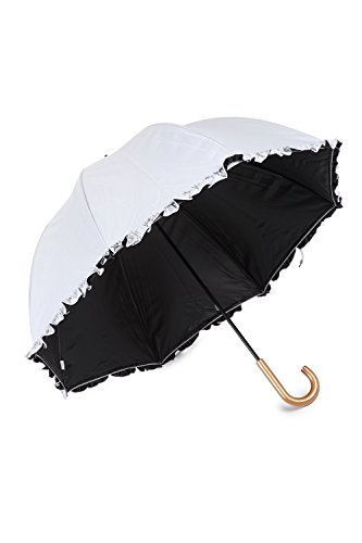 日光を遮断！ 軽量Mサイズ 晴雨兼用フリル付日傘 ドーム型 生地裏コーティングUVカット 紫外線遮蔽率99% UPF50+ 55cm （白)