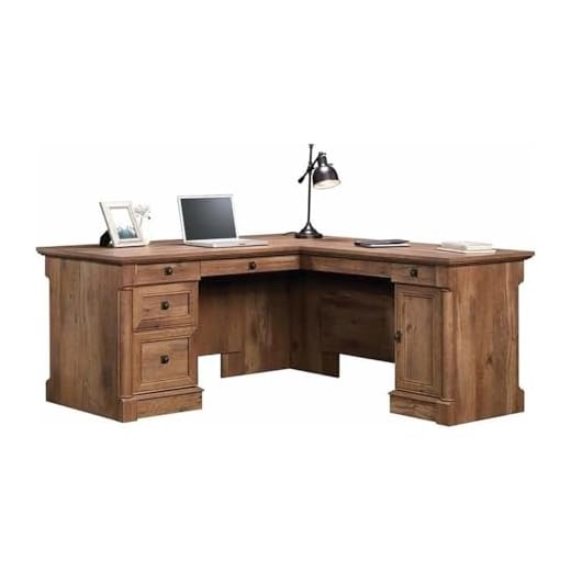 Pemberly Row Home Office L Shaped Corner Desk with Computer Tower Storage and Letter/Legal File Drawer, Vintage Oak