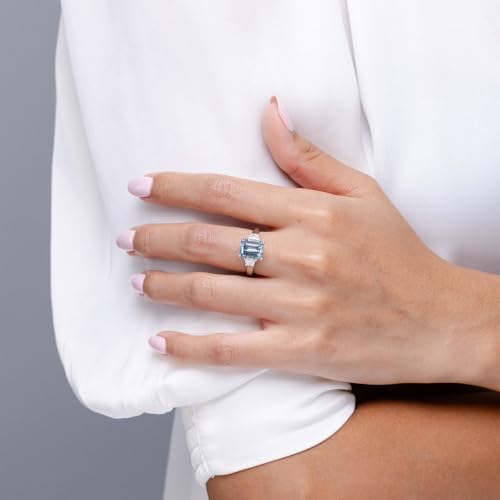 Angara Natural Aquamarine Engagement Ring for Women | Three Stone Emerald-Cut Aquamarine and Diamond Ring in 14K Solid Gold/Platinum | March Birthday, Gemstone Jewellery Gift4