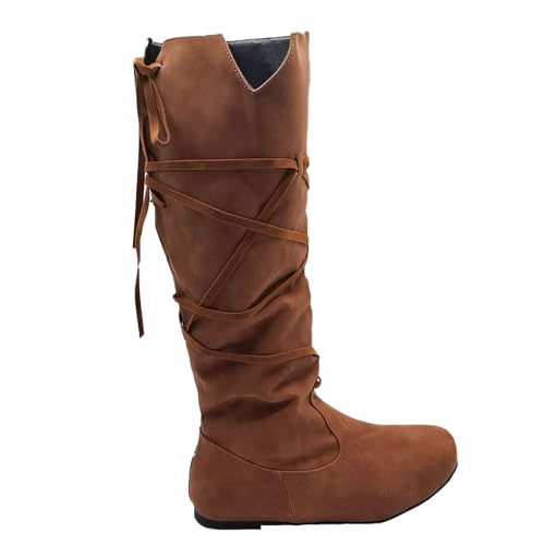 Women‘s Renaissance Boots Medieval Cosplay Halloween Vintage Stage Pirate Viking Tied Boots Shoes4