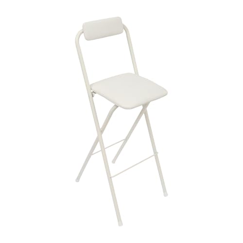 Image of 1Pcs Folding Bar Stool with Backrest, 30 Inch Tall Foldable Stool Chair Metal Frame Portable Chairs Portable Bar Chair Collapsible Stools Barstools w /Leather Padded for Kitchen Shop Cafe (White2)