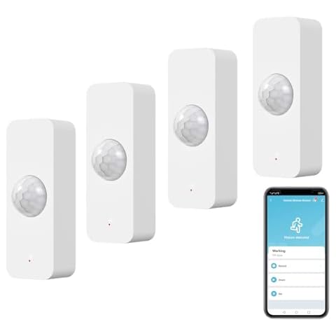 WiFi Motion Sensor, Smart Motion Detector for Home Security, Wireless Motion Sensor App Remote Monitor, Voice Command Compatible with Alexa. 4 Pack Cover