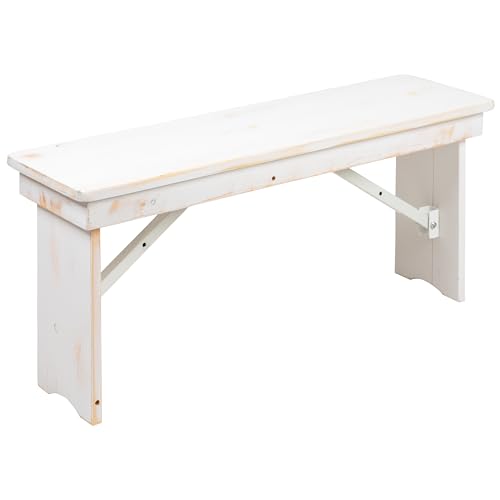 Merrick Lane Tinsley 40" x 12" White Solid Pine Folding Farmhouse Style Bench