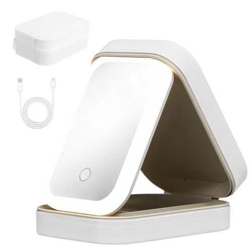 Shengxi Neceser Maquillaje con Espejo Iluminado Espejo Maquillaje con 3 Luces de Color Neceser Maquillaje Organizador Bolsa de Maquillaje de Viaje Portátil (Blanco)