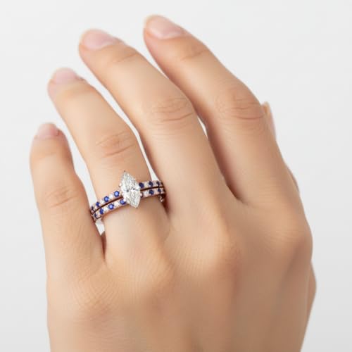 Image of 55Carat Choose Your Gemstone Marquise Shape 14k Rose Gold Plated Classic Delicate Diamond CZ Handmade Fashion Jewelry Party Wear Daily Wear Ornament Gifts for Wife Wedding Ring Sets : US Size 4 to 12