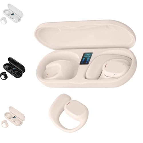 ERGRFHNL Ailsion Earbuds Bluetooth, Ailsion Wireless Open Ear Hanging Bluetooth Headset, Noise Canceling Sports Bluetooth Earphones, with Earhooks for Running, for Running, Sports (Beige)
