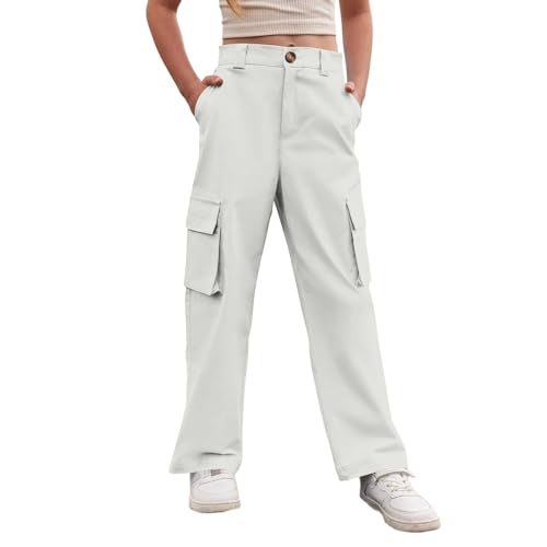 Cargo Pants For Girls Baggy Y2K Kids High Waist Sweatpants Flap Pockets Loose Fit Straight Wide Leg Casual Trousers